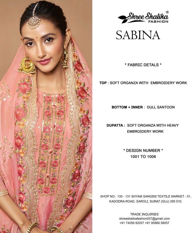 Sabina By Shree Shalika Organza Dress Material Wholesale Shop In Surat